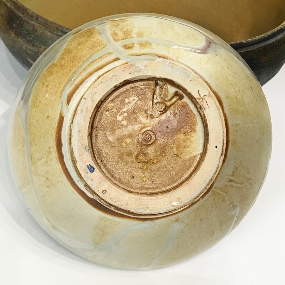 Vintage Signed Studio Art Pottery Tea Noodle Bowl Pastel Drip Glaze Footed Dish - Picture 13 of 15